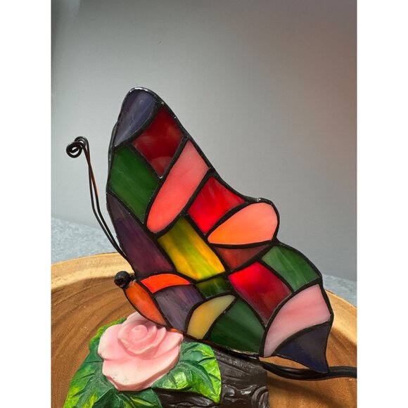 Stained Glass Butterfly Accent Lamp with Rose Base - Picture 6 of 9